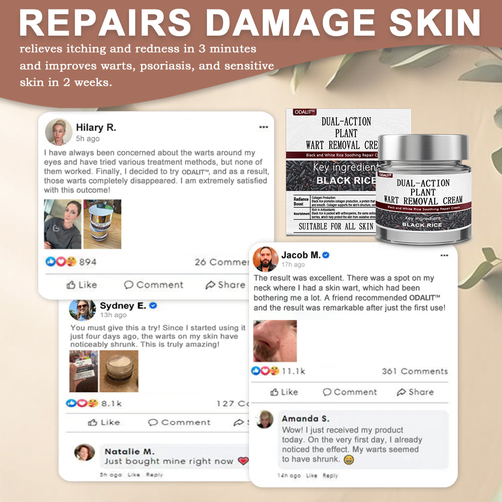 🎁ODALIT™ Black Rice Skin Repair Essence Cream ⚕️ FDA Certified (Removes warts and skin growths, improves keratin buildup and seborrheic dermatitis, follicular keratosis, age spots, and bruising)