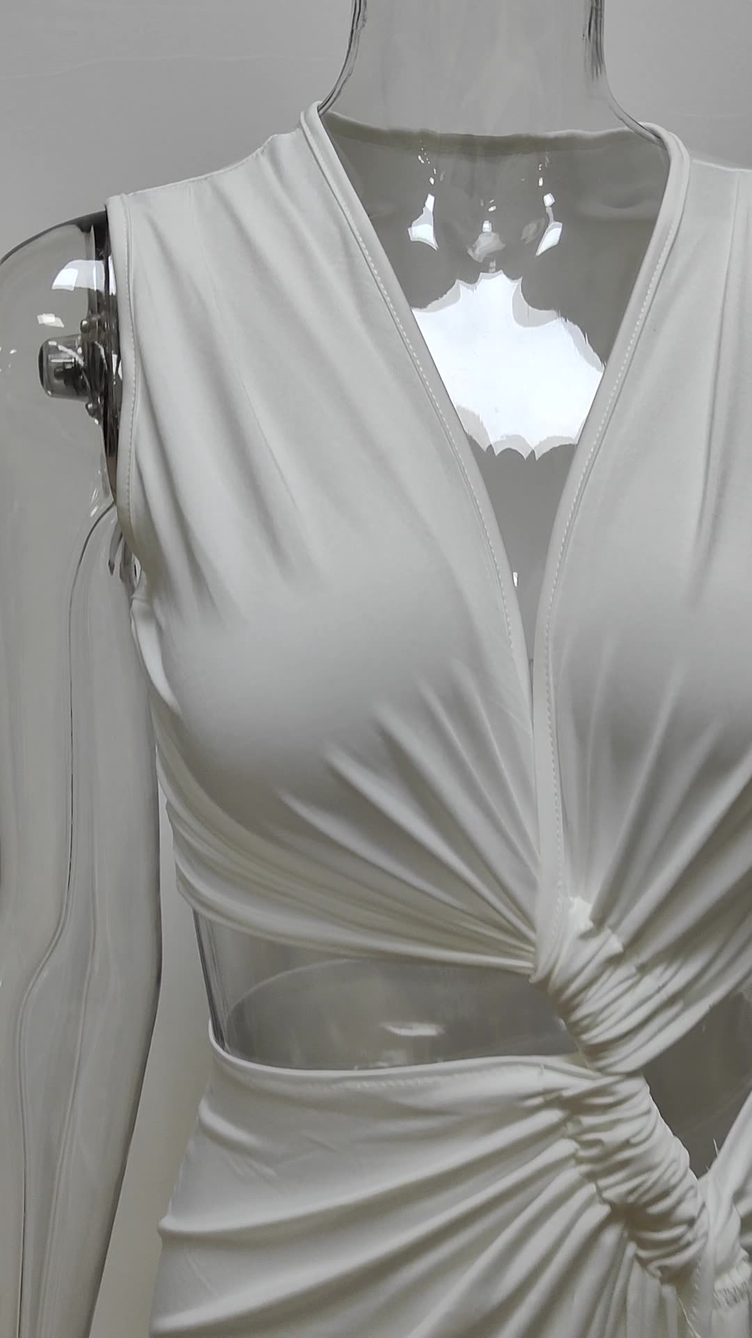 Cut-Out Knot V-Neck Sleeveless Pleated Asymmetrical Slit Dress